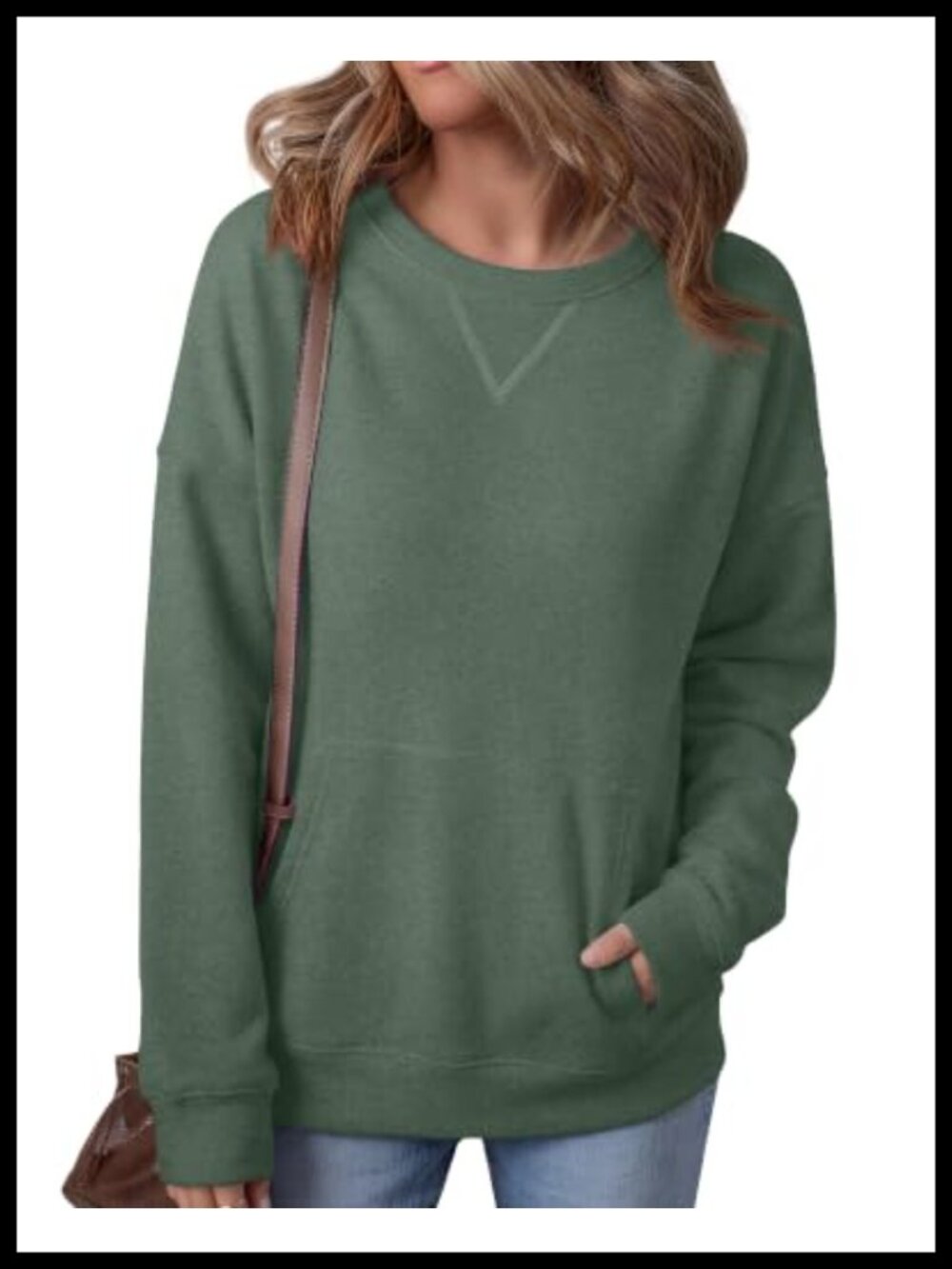 Women's Crew Neck Long Sleeve Oversized Sweatshirt with Kangaroo Pocket